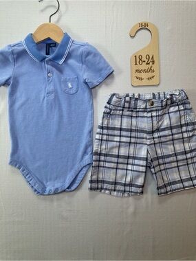 Janie and Jack Boys Polo Bodysuit Plaid Shorts Set 18-24 Months